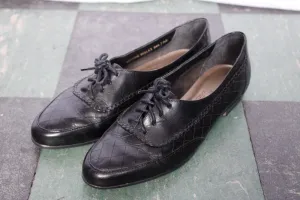 1980s Black Leather Lace up Oxfords - 7.5/8M