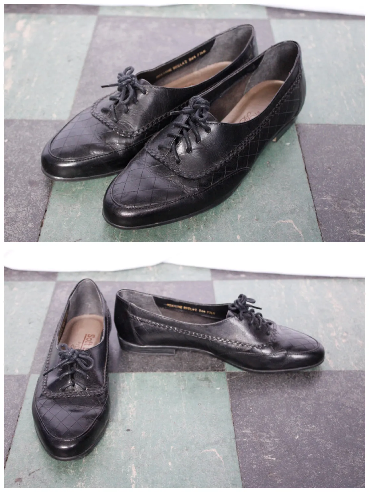 1980s Black Leather Lace up Oxfords - 7.5/8M