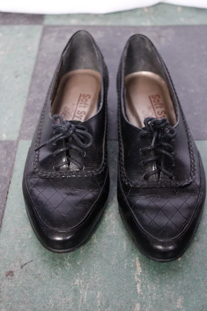 1980s Black Leather Lace up Oxfords - 7.5/8M