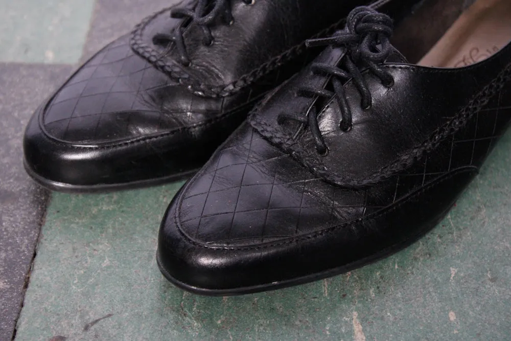 1980s Black Leather Lace up Oxfords - 7.5/8M