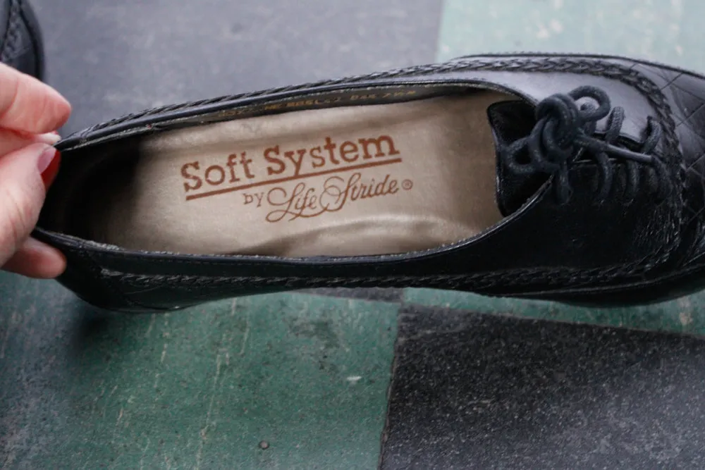 1980s Black Leather Lace up Oxfords - 7.5/8M