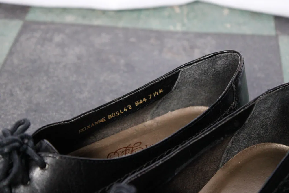 1980s Black Leather Lace up Oxfords - 7.5/8M
