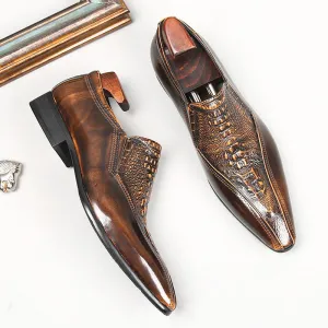 2022 Real Patent Leather Men&#39;s Dress Shoes Fashion Crocodile Pattern Slip on Brown Black Luxury Handmade Genuine Leather Shoes