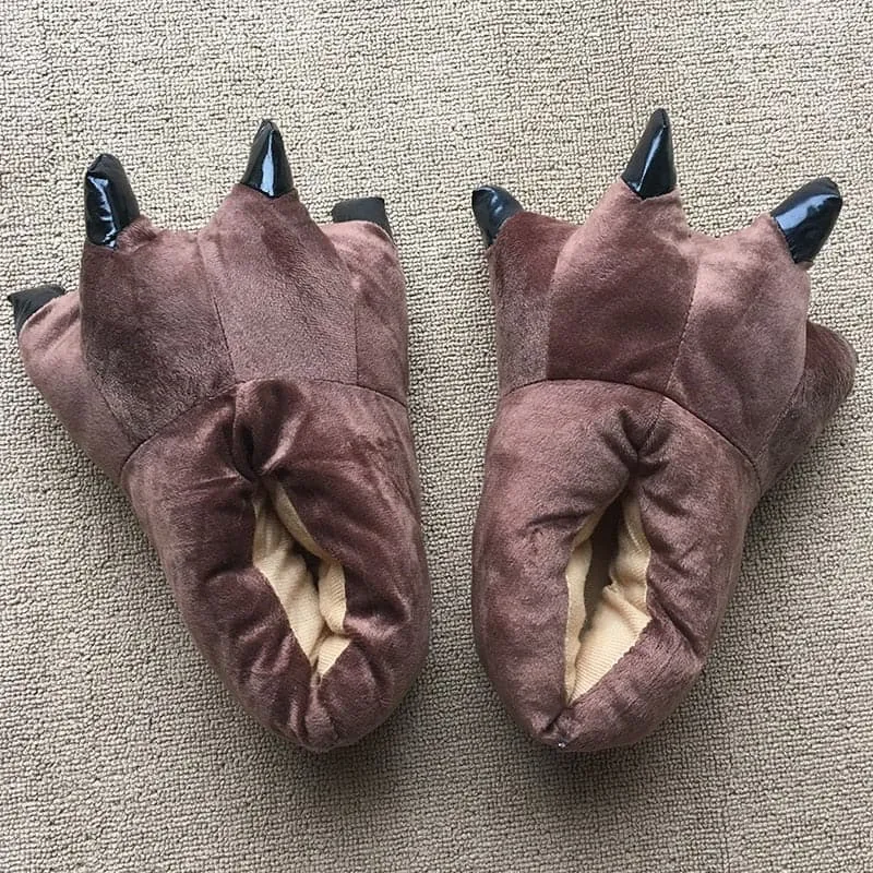 2023 Winter Warm Soft Indoor Floor Slippers Women Men Children Shoes Paw Funny Animal Christmas Monster Dinosaur Claw Plush Home