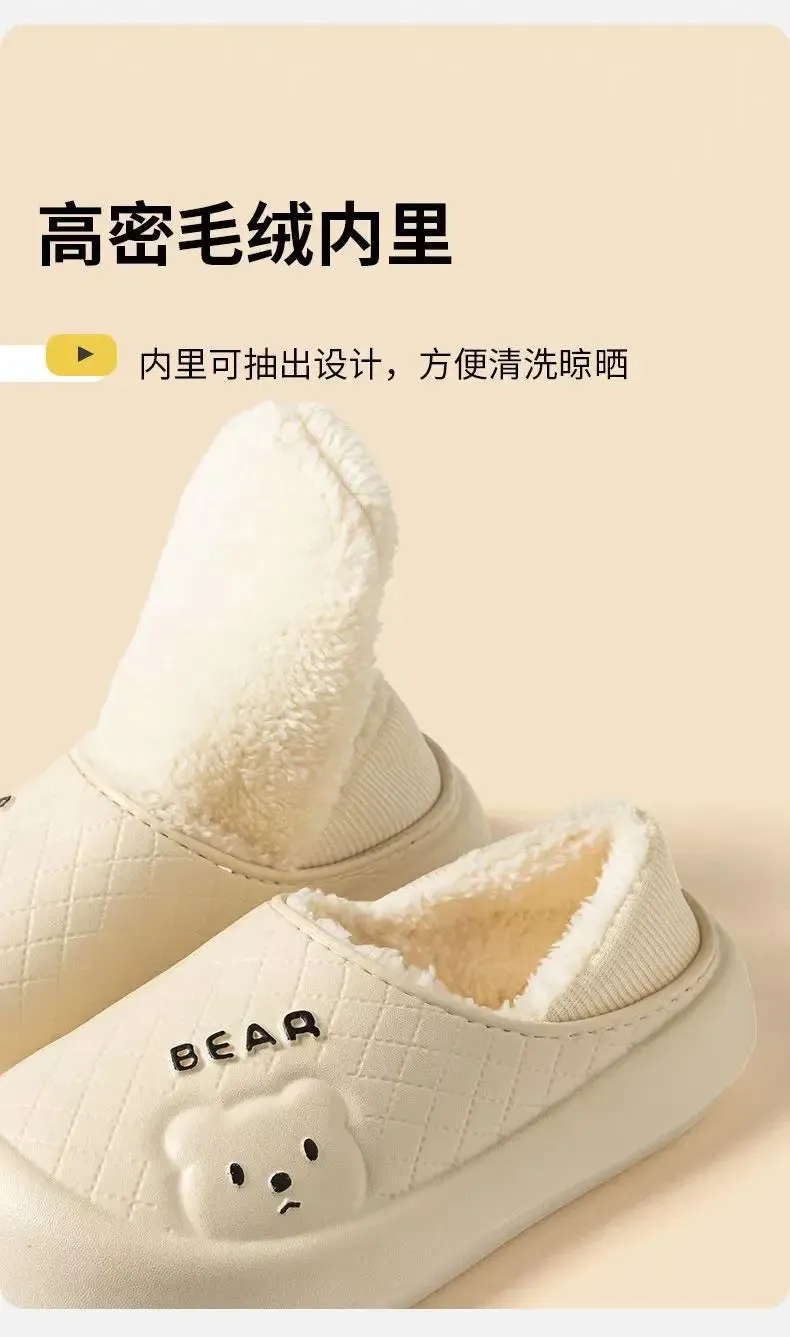 2024 New Waterproof cotton slippers for women in winter, new indoor and household anti-skid warm bag with cotton shoes for men