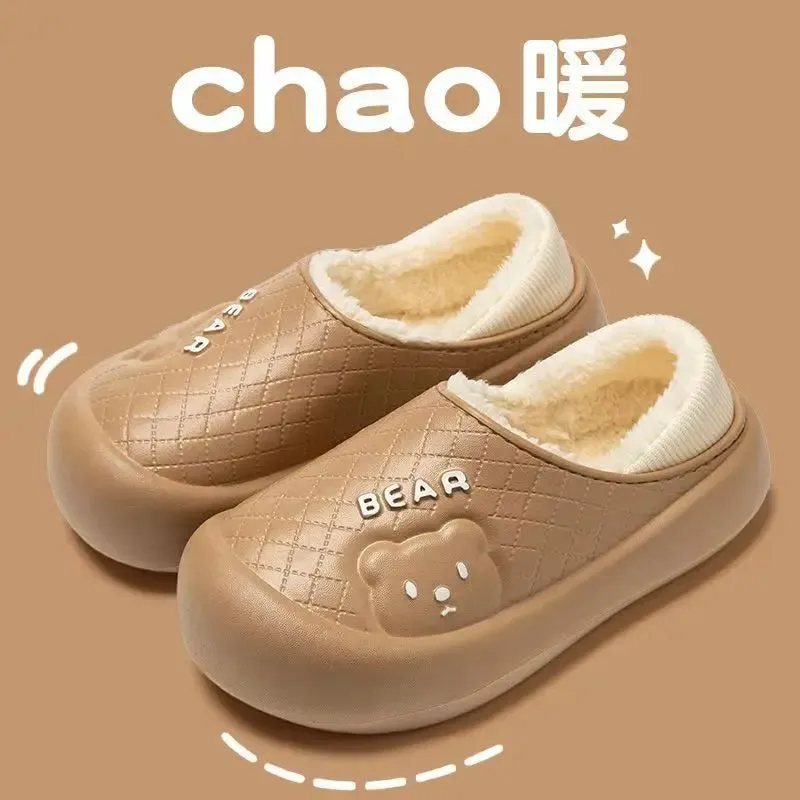 2024 New Waterproof cotton slippers for women in winter, new indoor and household anti-skid warm bag with cotton shoes for men