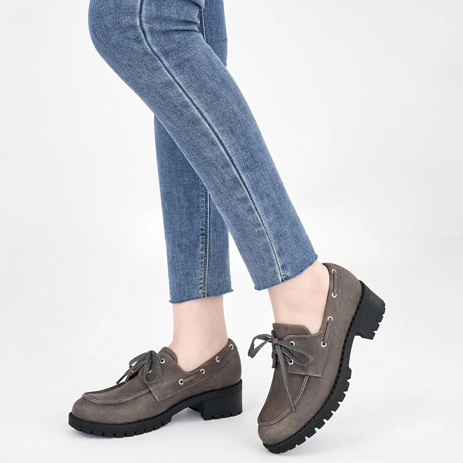 Ablanczoom Platform Oxford Shoes for Women : Lace Up Women's Platform Chunky Loafers with Lug Sole Dress Shoes for Work Business