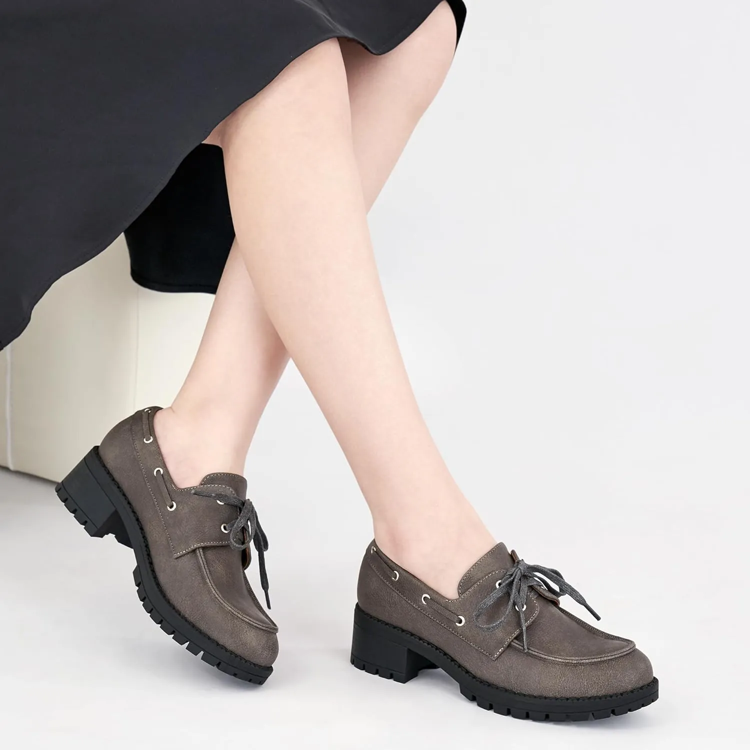 Ablanczoom Platform Oxford Shoes for Women : Lace Up Women's Platform Chunky Loafers with Lug Sole Dress Shoes for Work Business