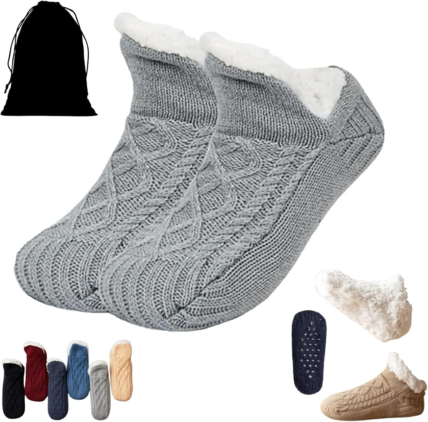 Admissioni Indoor Non-slip Thermal Socks,Fleece-Lined Non-slip Thermal Slippers Socks,Thermal Socks for Women,Men