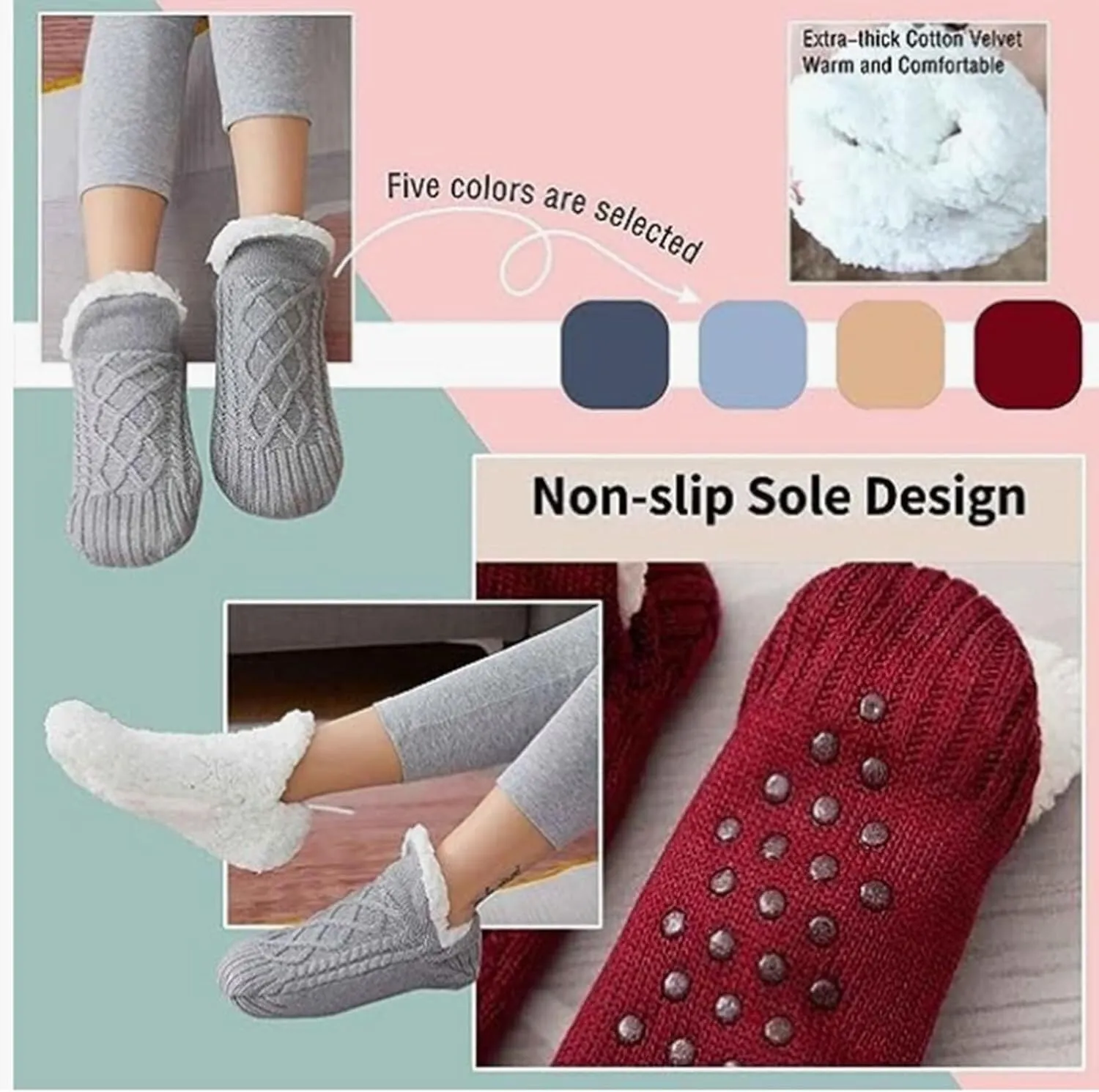 Admissioni Indoor Non-slip Thermal Socks,Fleece-Lined Non-slip Thermal Slippers Socks,Thermal Socks for Women,Men