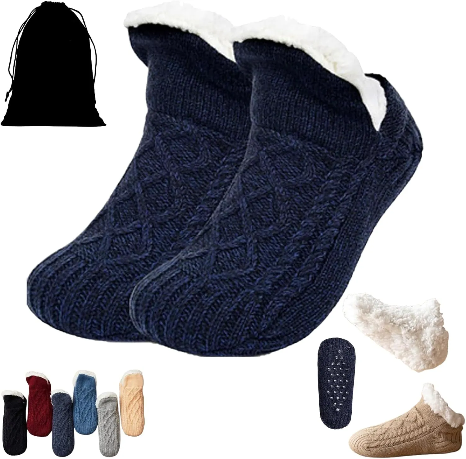 Admissioni Indoor Non-slip Thermal Socks,Fleece-Lined Non-slip Thermal Slippers Socks,Thermal Socks for Women,Men