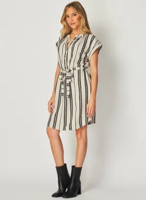 Belted Cap Sleeve Dress - Soft Ecru
