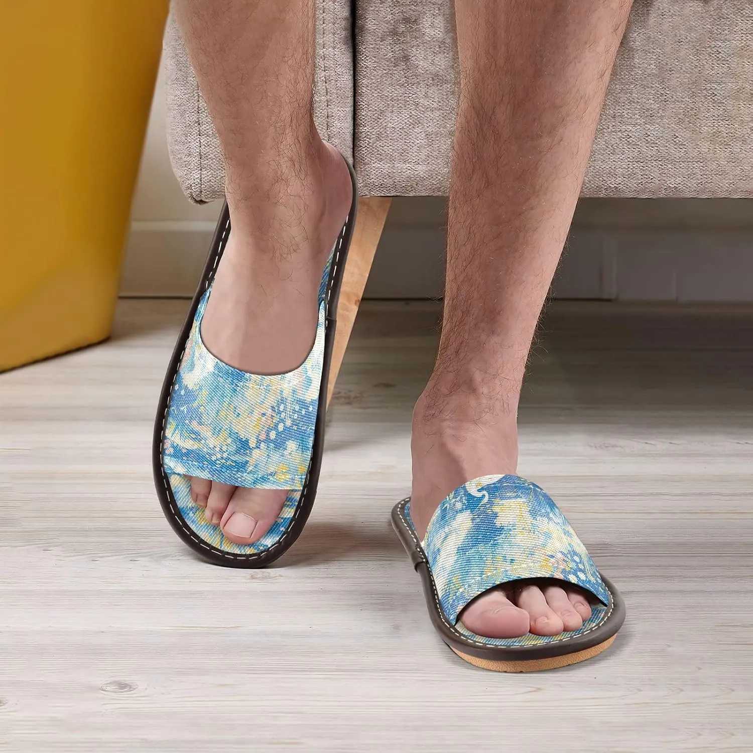 Bird Blue Flowers Womens House Slippers Washable Dorm Home Slides for Outdoor Bedroom Home