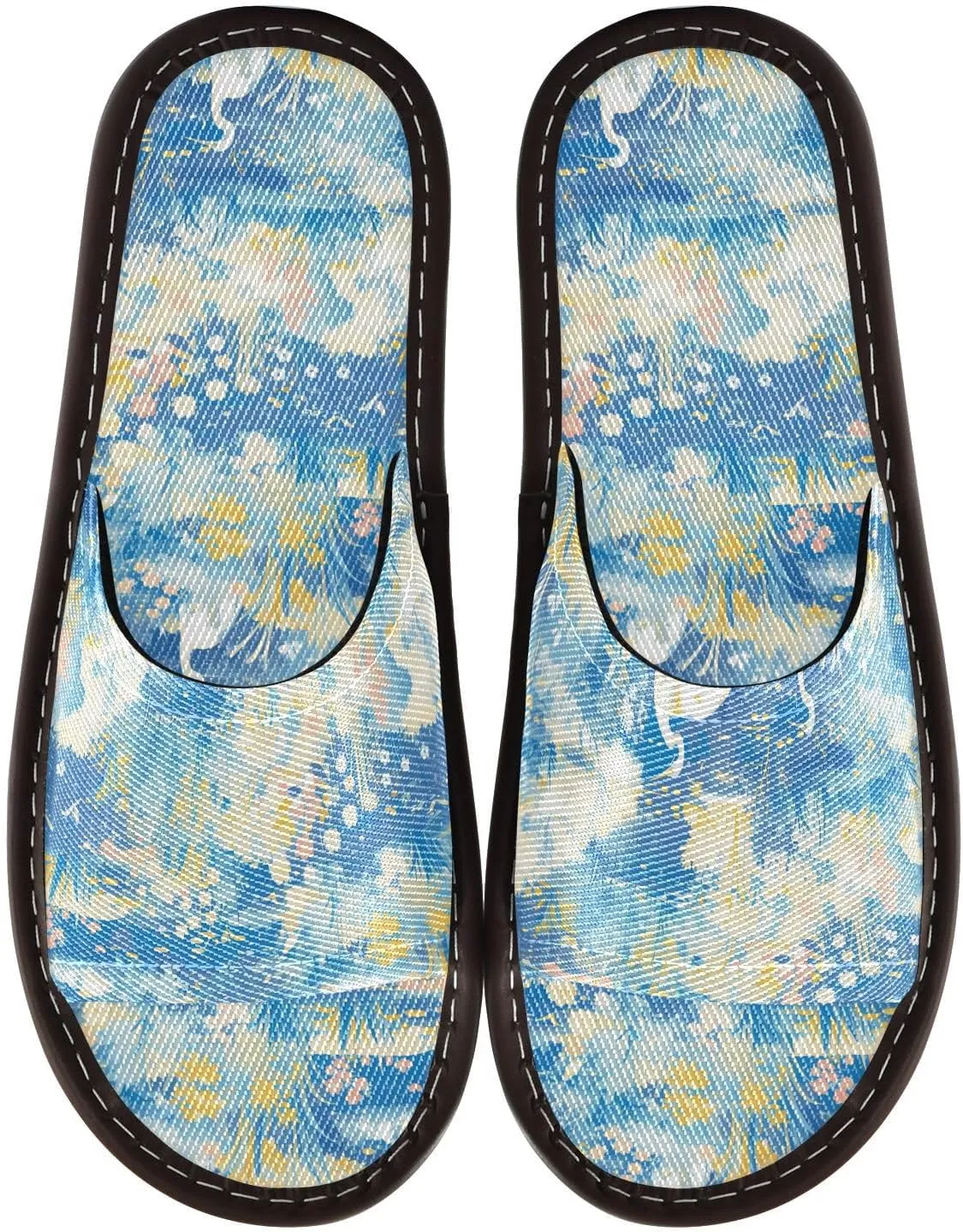 Bird Blue Flowers Womens House Slippers Washable Dorm Home Slides for Outdoor Bedroom Home
