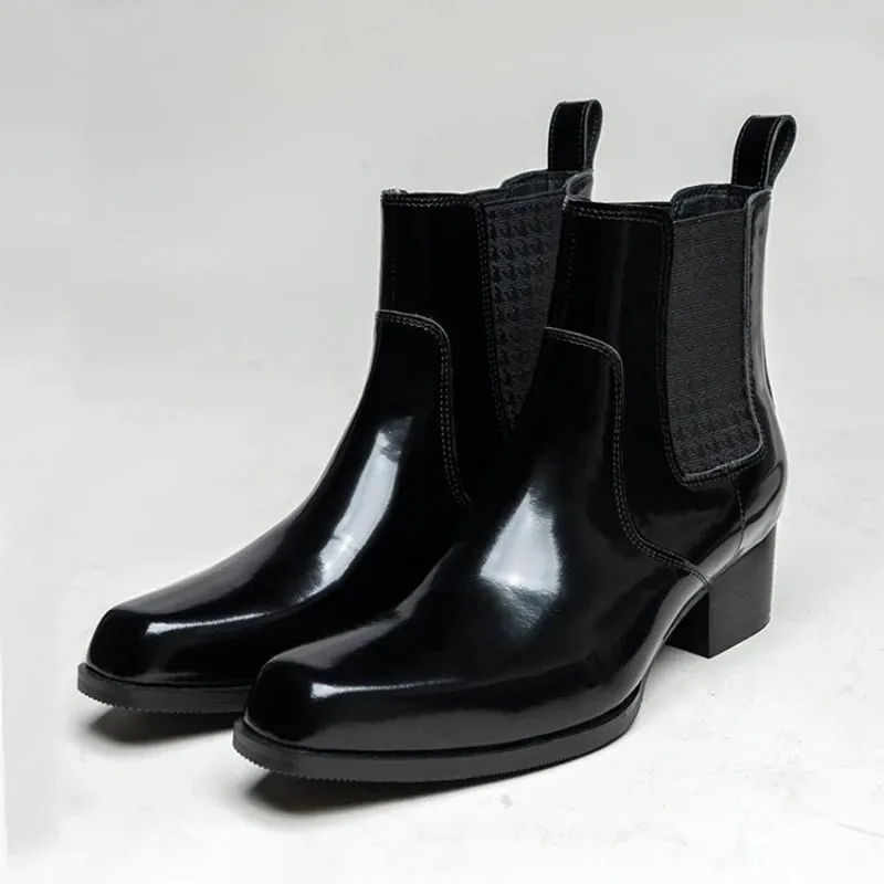 Black Leather Men's Heeled Boots