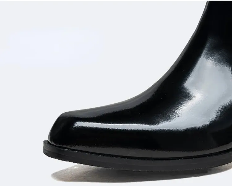 Black Leather Men's Heeled Boots