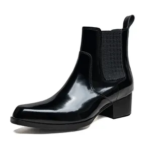 Black Leather Men's Heeled Boots