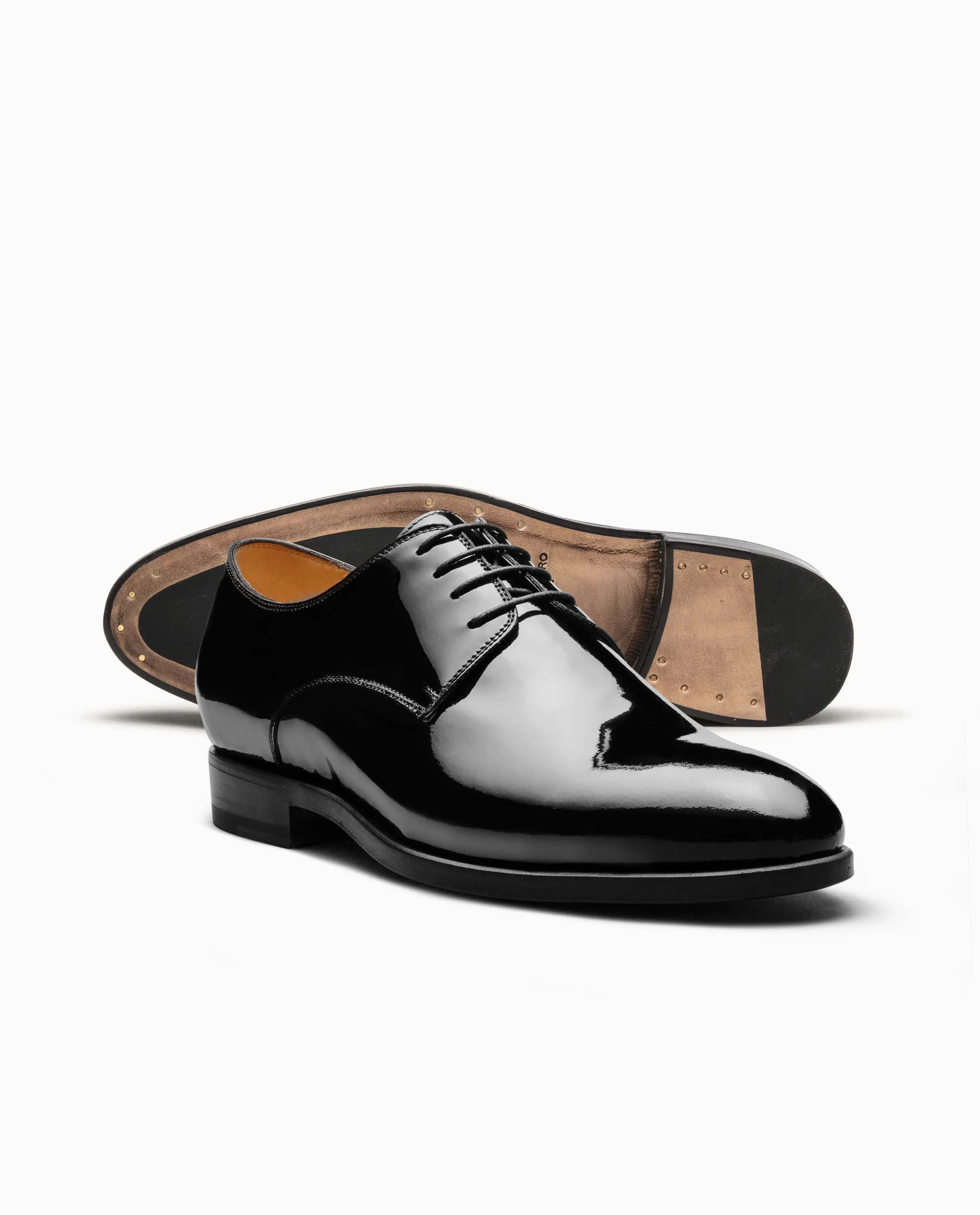 Black Patent Calf Blake Tuxedo Plain Tip Derbies