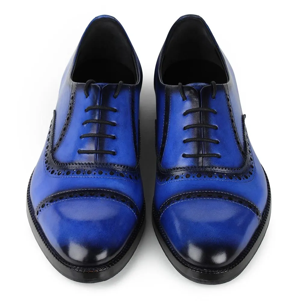 Blue Patina Mirror Glossed Captoe Oxfords