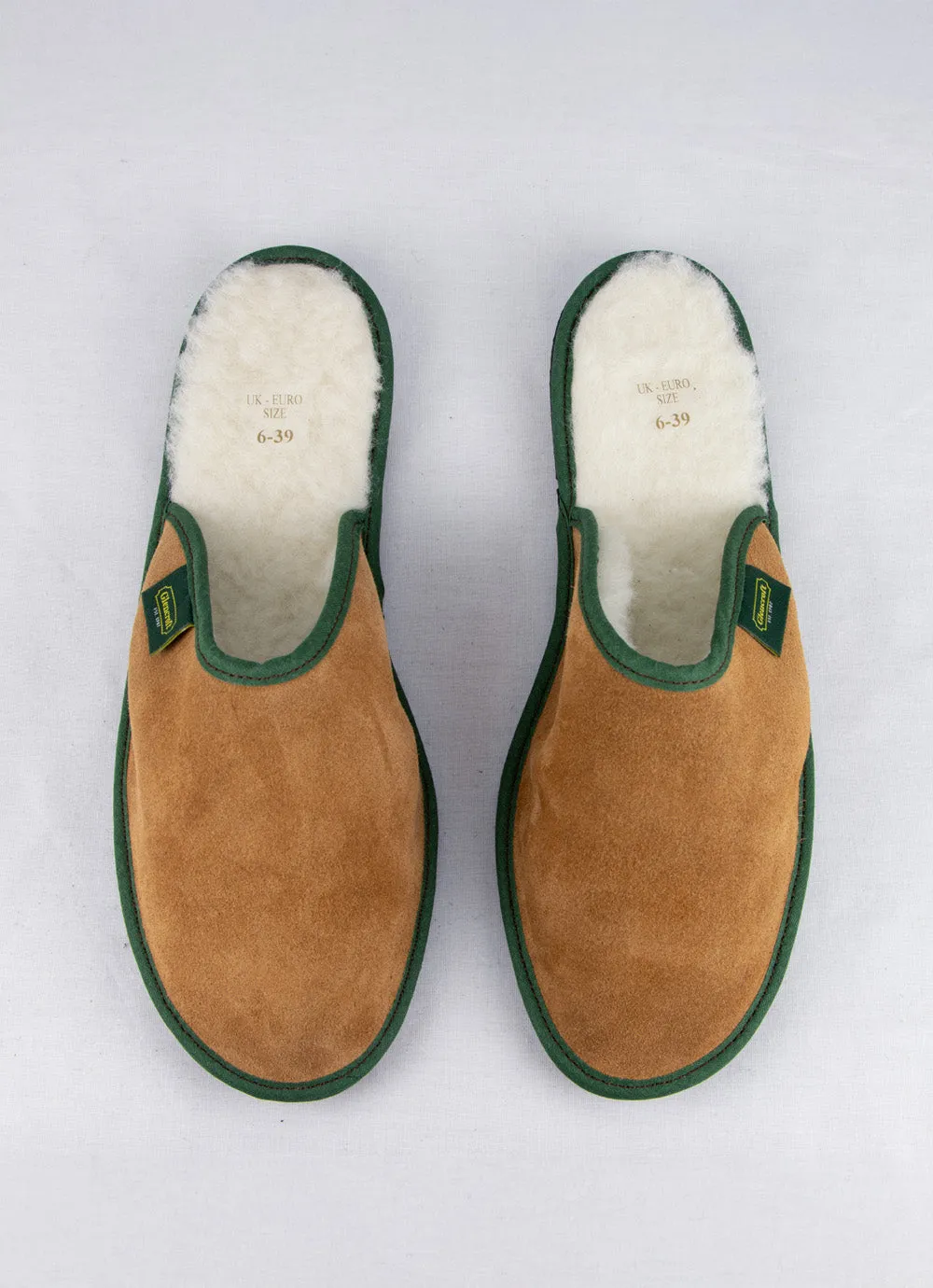 British Made Wool Lined Suede Mule with Sole