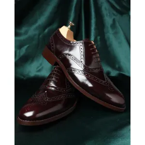 Brushed Burgundy Goodyear Welted Fiddle Back Oxfords