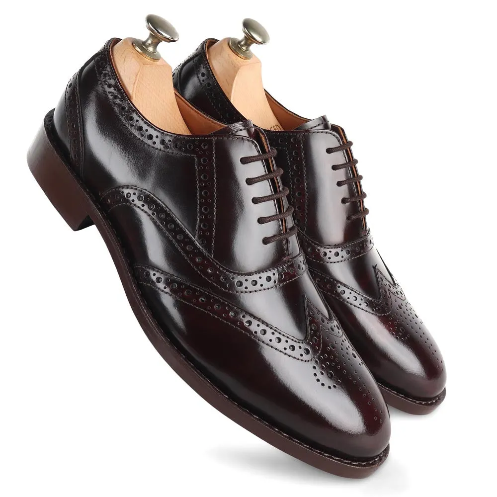 Brushed Burgundy Goodyear Welted Fiddle Back Oxfords