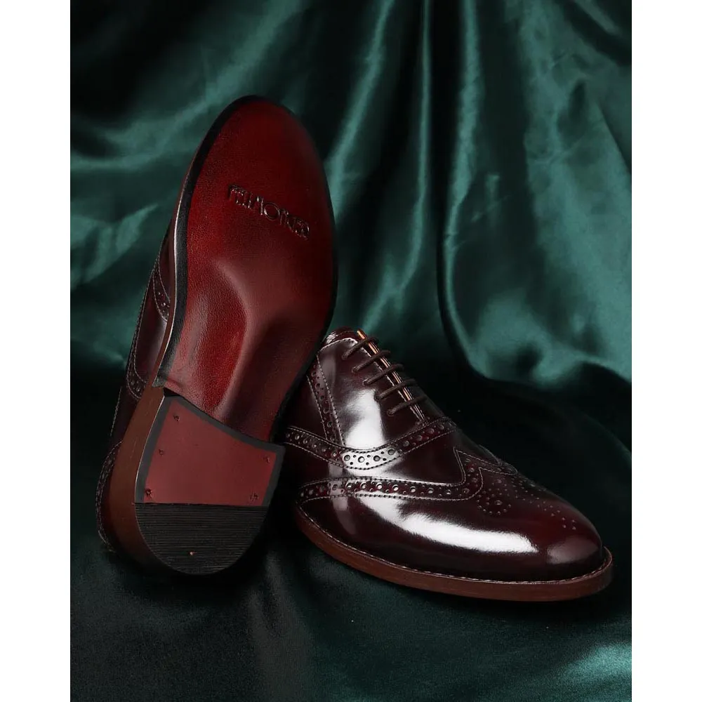 Brushed Burgundy Goodyear Welted Fiddle Back Oxfords
