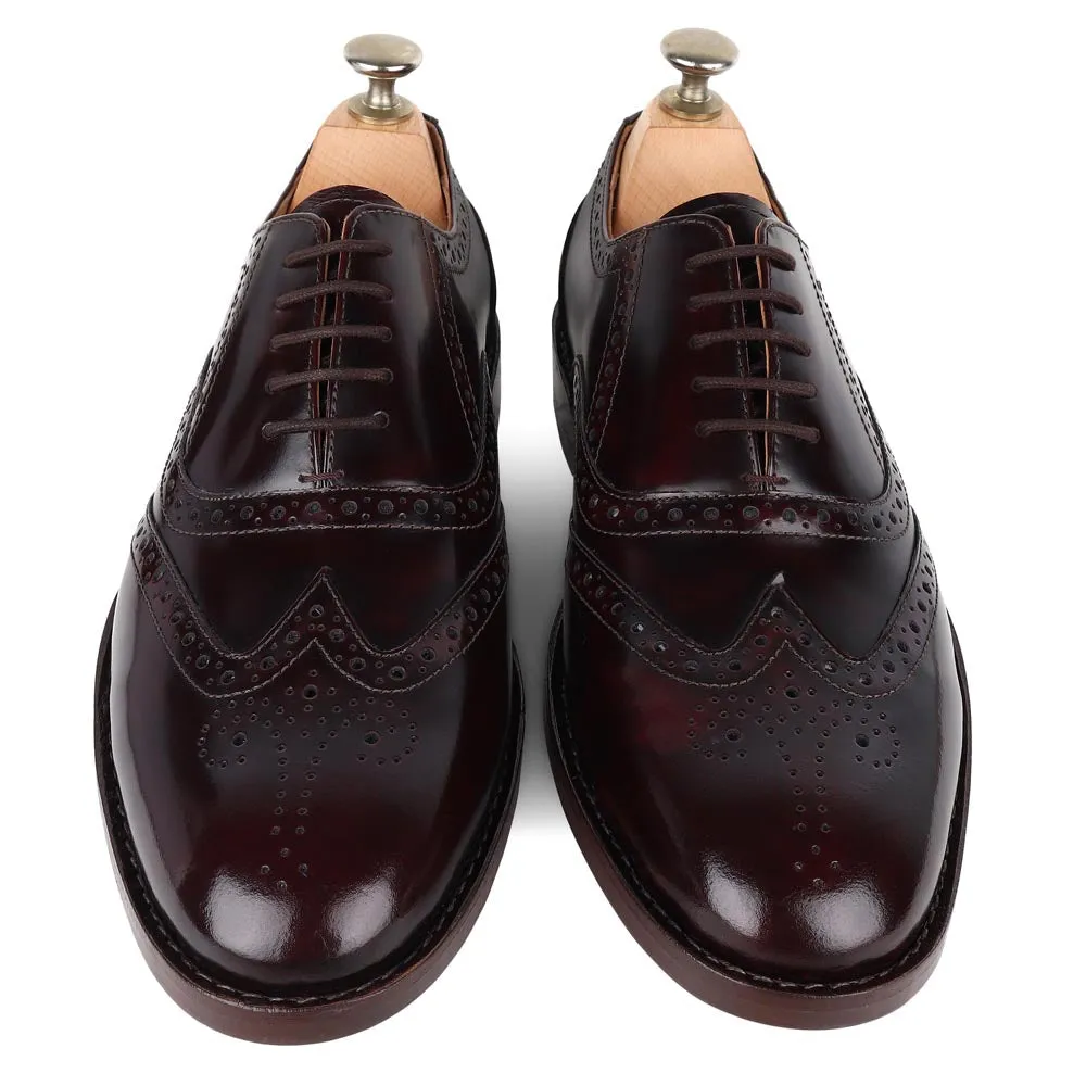 Brushed Burgundy Goodyear Welted Fiddle Back Oxfords