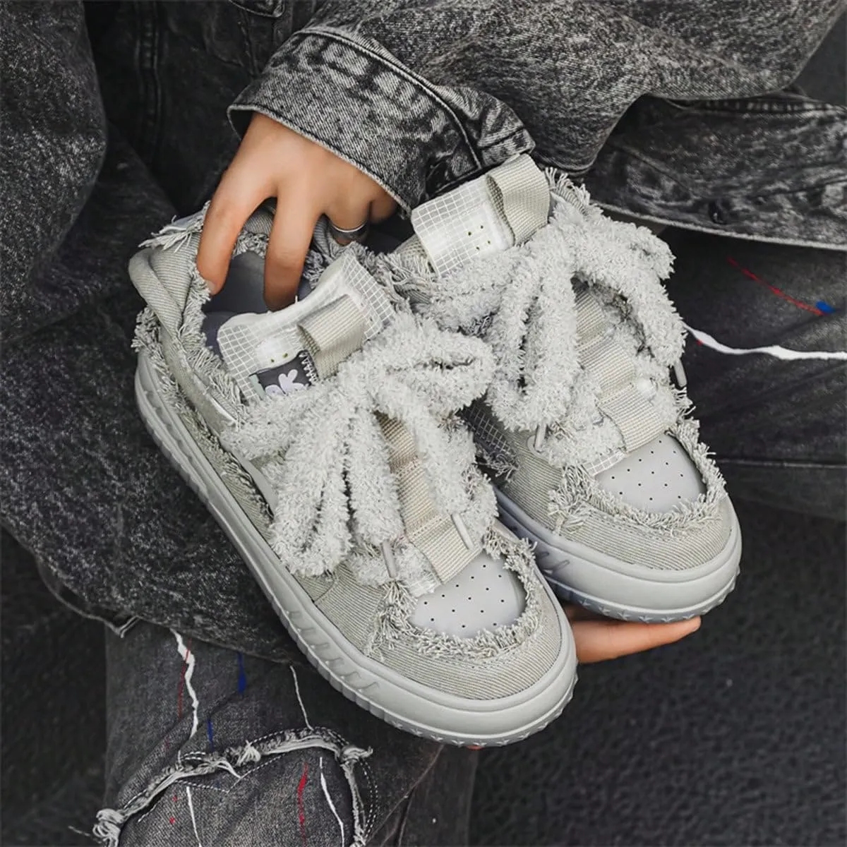 Canvas Fuzzy Stylish Fluffy Lace Up Sneakers for Women and Teens Soft Plush Streetwear Shoes with Cozy Texture Cute Aesthetic Footwear for Fall Winter Outfits