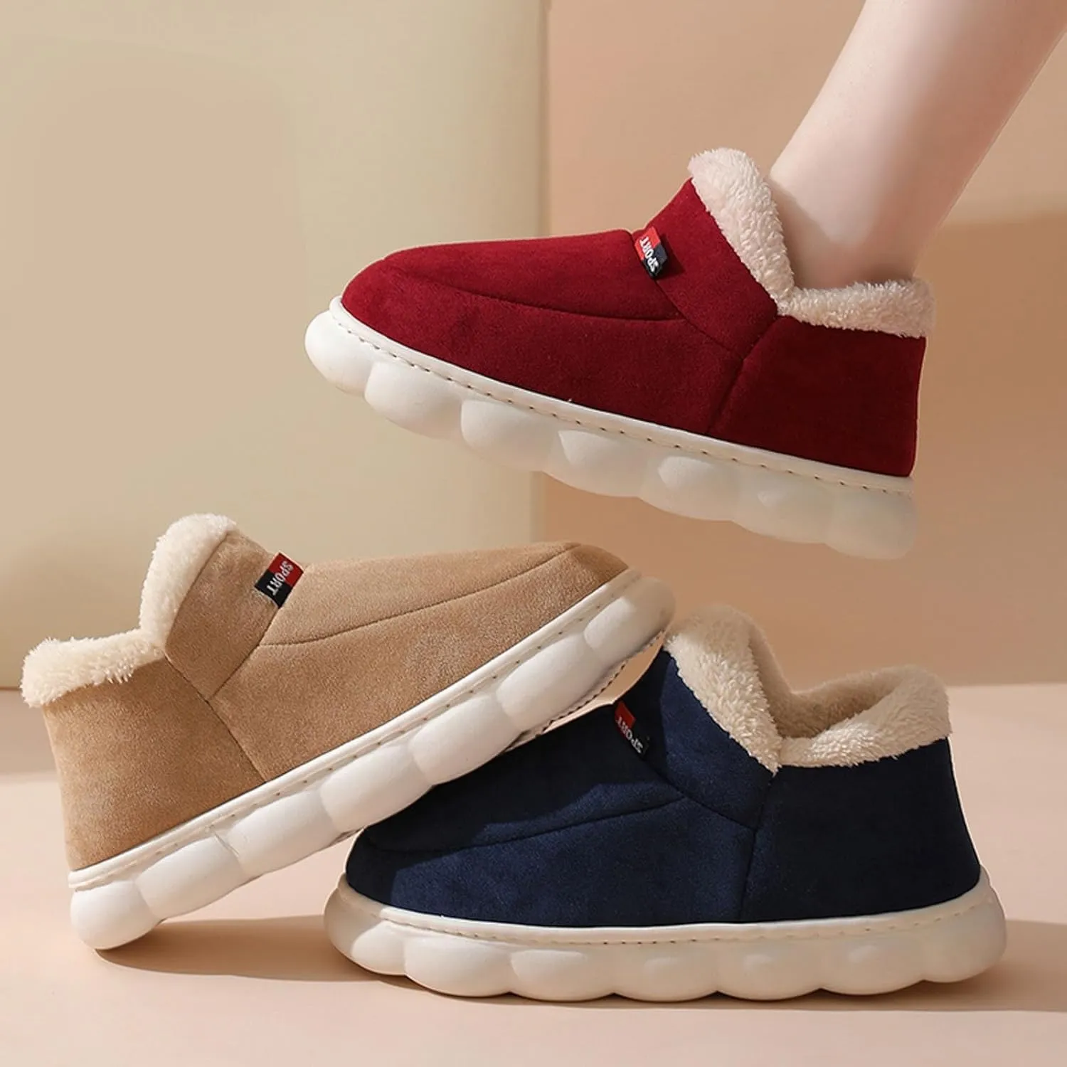 Cathalem Women's Slippers Platform Short Ankle Boot Fur Fleece Lined Sneakers House slippers Anti-Slip Boot For Outdoor