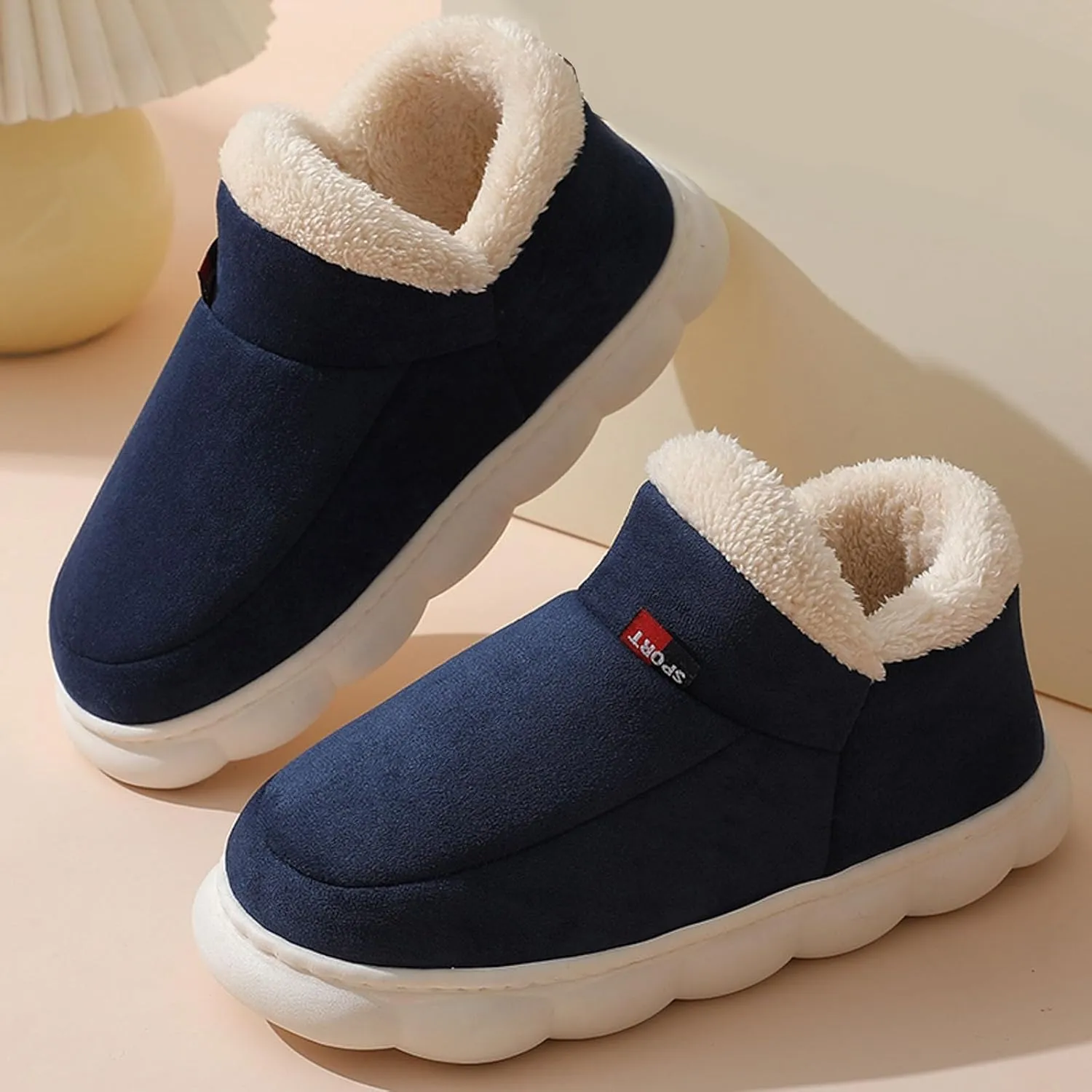 Cathalem Women's Slippers Platform Short Ankle Boot Fur Fleece Lined Sneakers House slippers Anti-Slip Boot For Outdoor