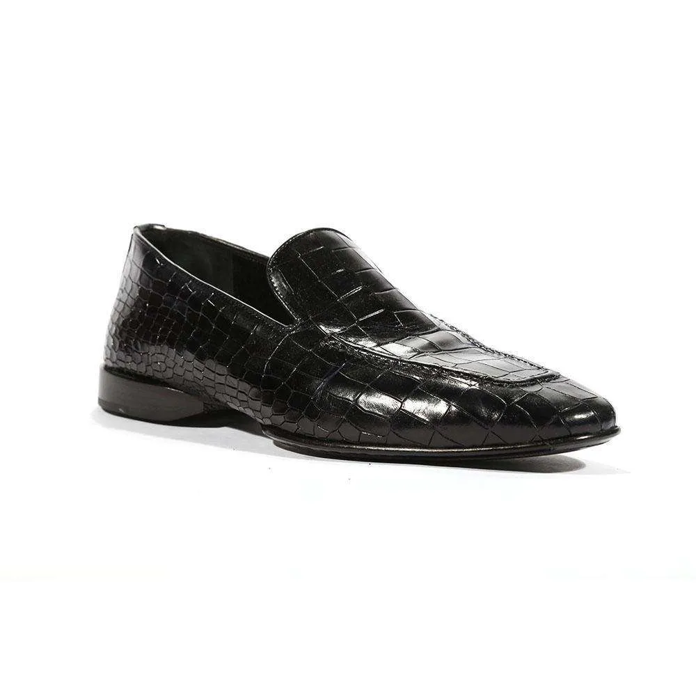 Cesare Paciotti Luxury Italian Men's Loafers Croc Print Cocco Lux Navy Designer Shoes (CPM5449)