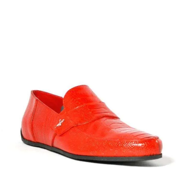 Cesare Paciotti Luxury Italian Struzzo Zamp Henne Red Lizard Skin Loafers (CPM2329)