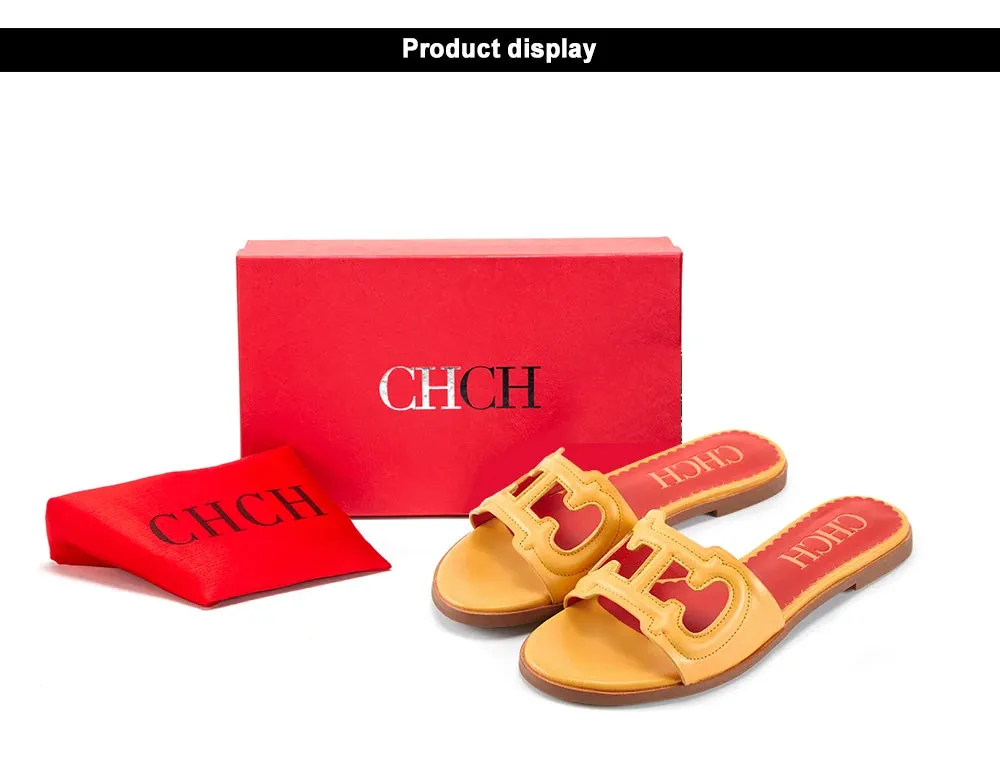 CHCH Women's Slippers 2024 Simple Black Flat Flat Women's Shoes Home Indoor Slippers