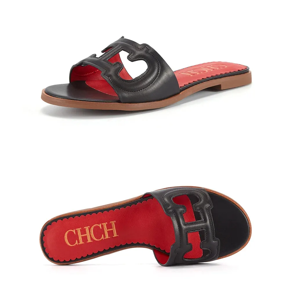 CHCH Women's Slippers 2024 Simple Black Flat Flat Women's Shoes Home Indoor Slippers