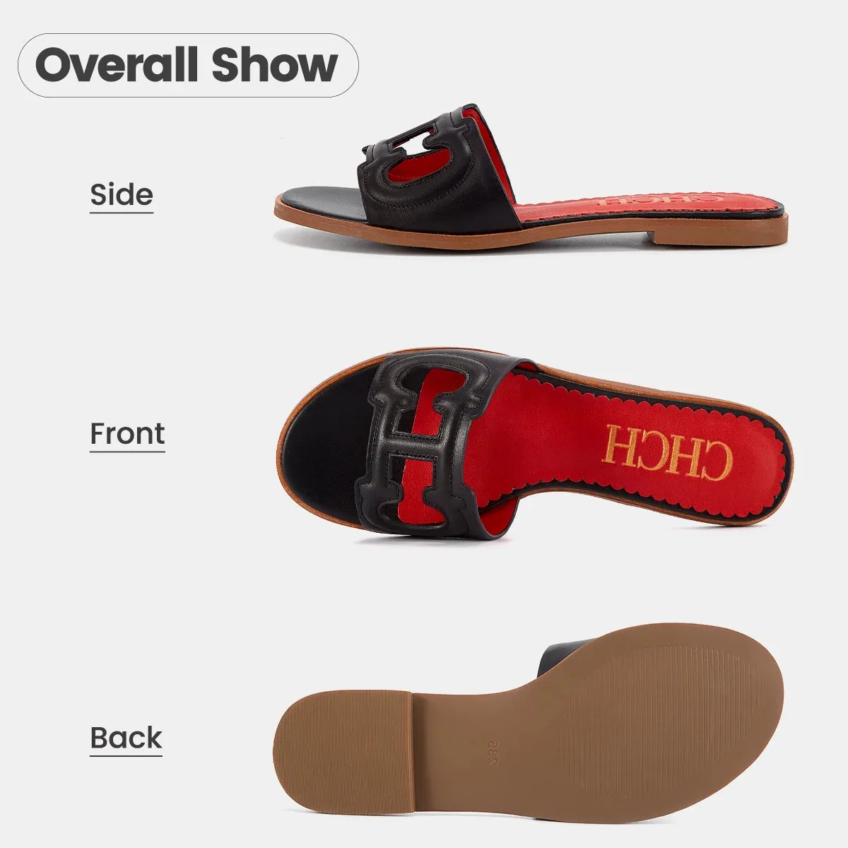 CHCH Women's Slippers 2024 Simple Black Flat Flat Women's Shoes Home Indoor Slippers