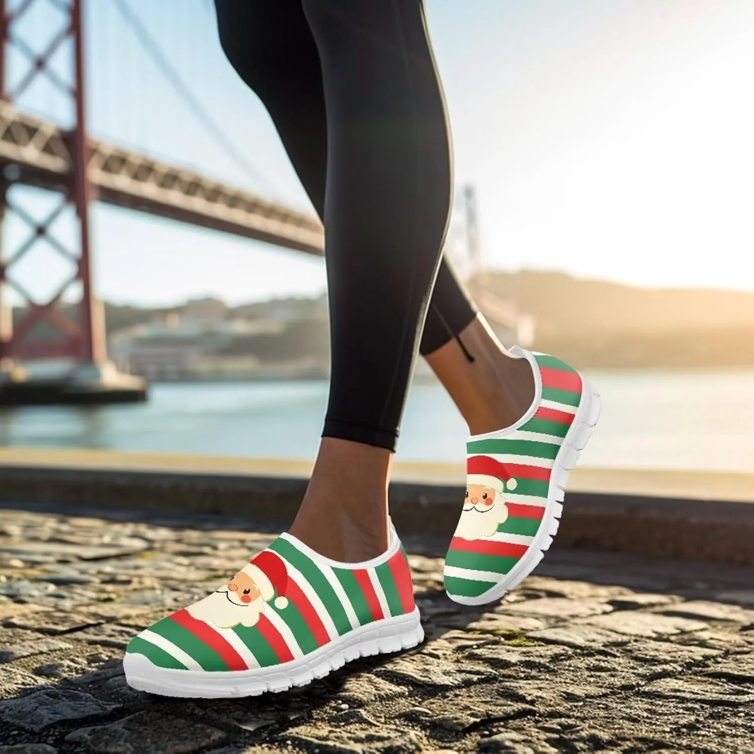 Christmas Sneakers for Women Soft Slip On Low Top Sneakers Casual Non-Slip Lightweight Athletic Walking Shoes for Teen Girls US 5.5-11.5