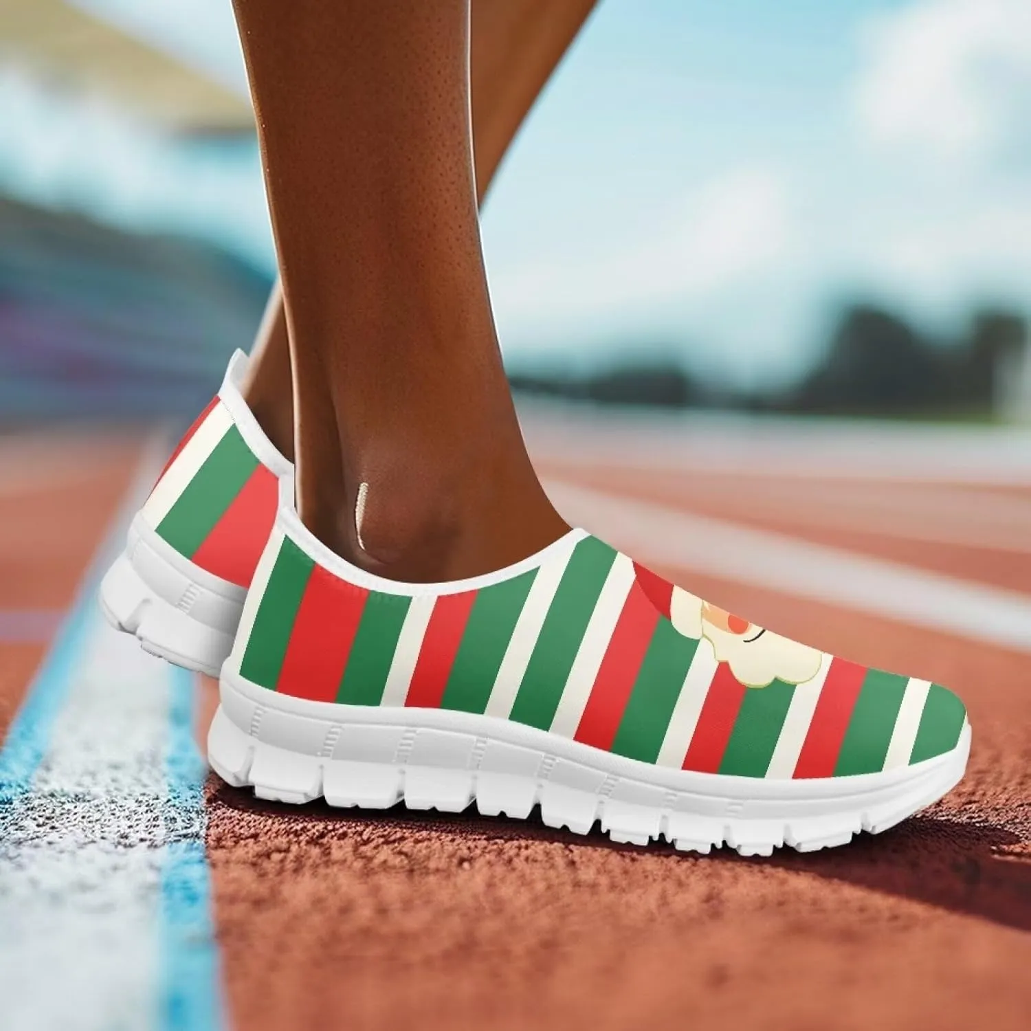 Christmas Sneakers for Women Soft Slip On Low Top Sneakers Casual Non-Slip Lightweight Athletic Walking Shoes for Teen Girls US 5.5-11.5