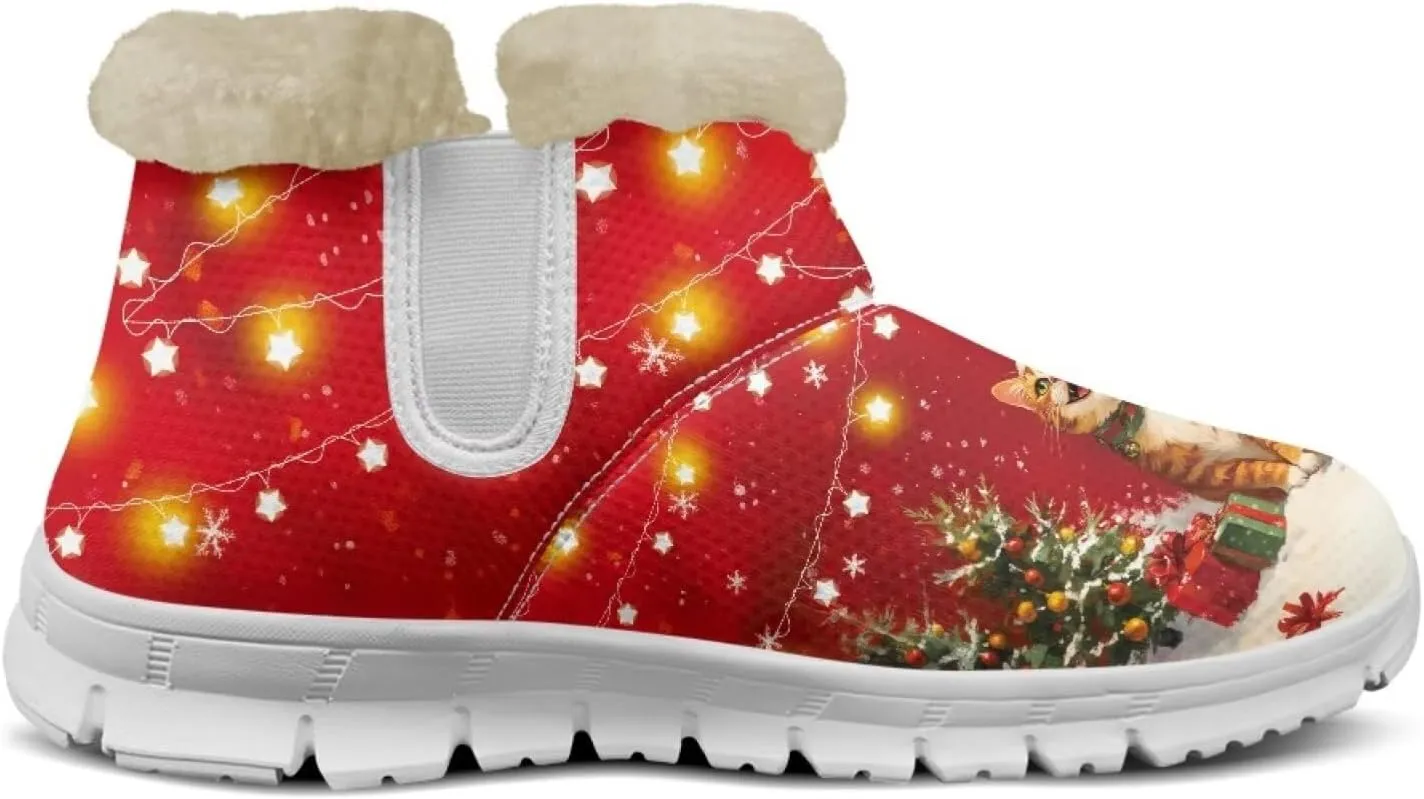 Christmas Winter Snow Boots for Women Men Cold Weather Snow Booties Pull On Fuzzy Slippers Shoes