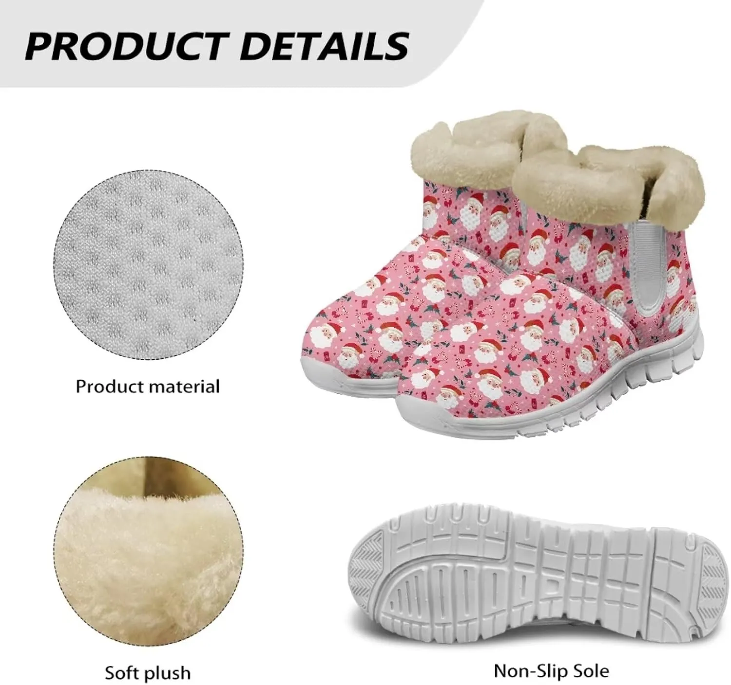 Christmas Winter Snow Boots for Women Men Cold Weather Snow Booties Pull On Fuzzy Slippers Shoes