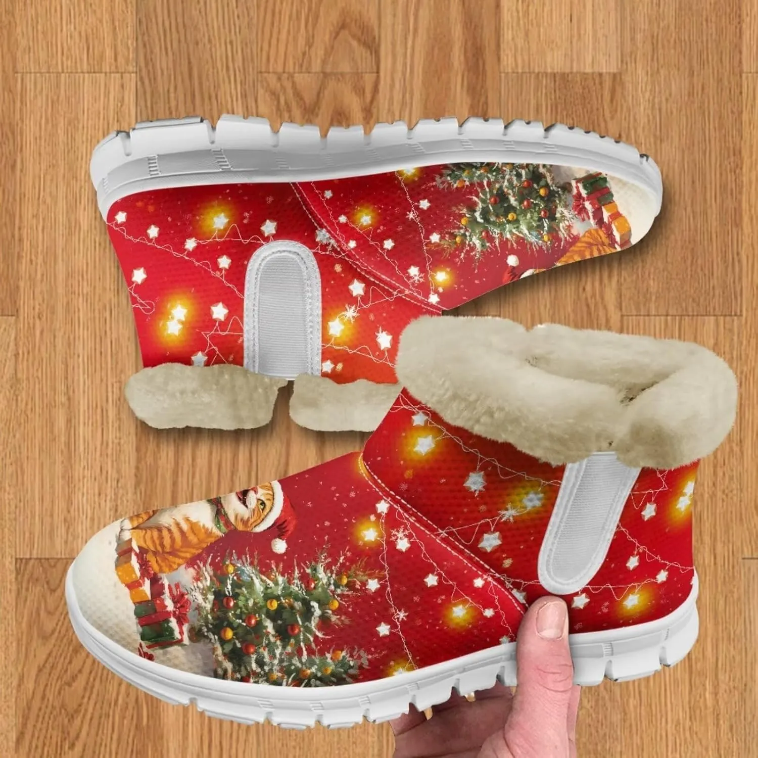 Christmas Winter Snow Boots for Women Men Cold Weather Snow Booties Pull On Fuzzy Slippers Shoes