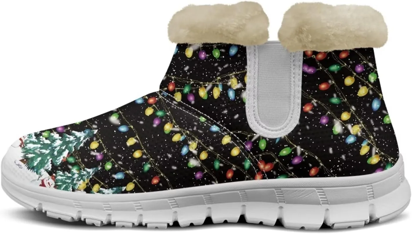 Christmas Winter Snow Boots for Women Men Cold Weather Snow Booties Pull On Fuzzy Slippers Shoes