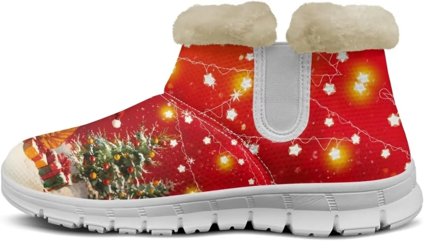 Christmas Winter Snow Boots for Women Men Cold Weather Snow Booties Pull On Fuzzy Slippers Shoes