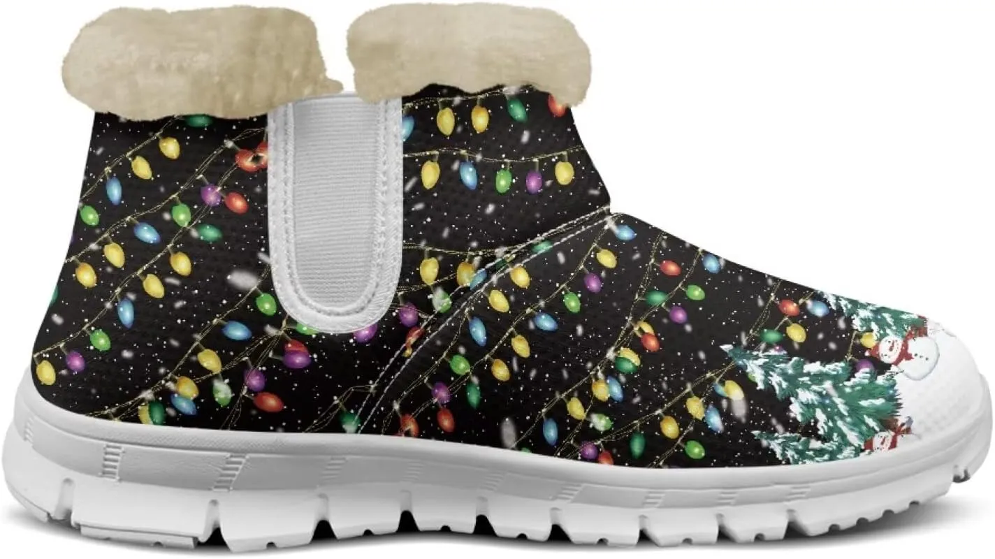 Christmas Winter Snow Boots for Women Men Cold Weather Snow Booties Pull On Fuzzy Slippers Shoes