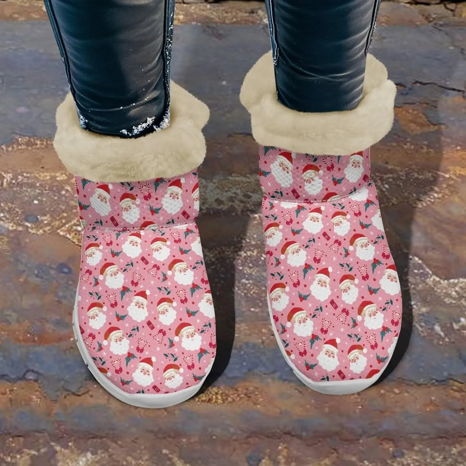 Christmas Winter Snow Boots for Women Men Cold Weather Snow Booties Pull On Fuzzy Slippers Shoes