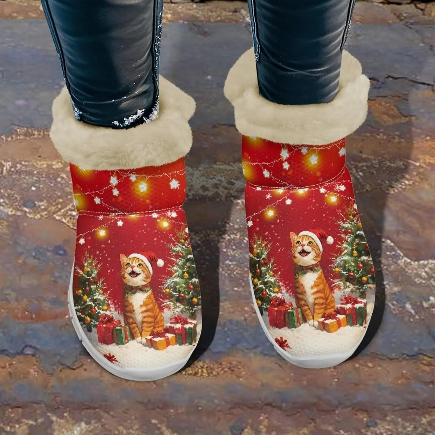Christmas Winter Snow Boots for Women Men Cold Weather Snow Booties Pull On Fuzzy Slippers Shoes