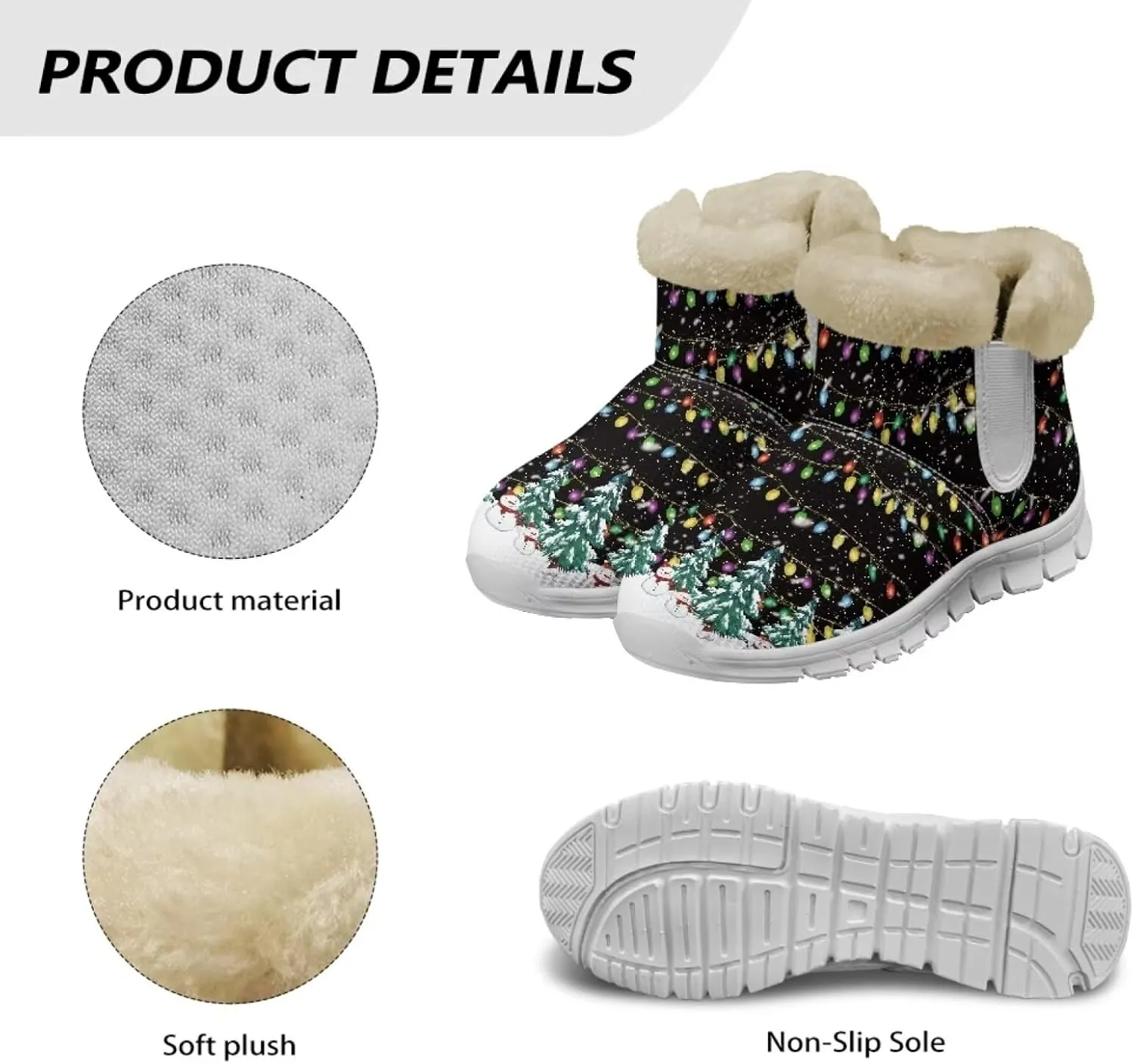 Christmas Winter Snow Boots for Women Men Cold Weather Snow Booties Pull On Fuzzy Slippers Shoes