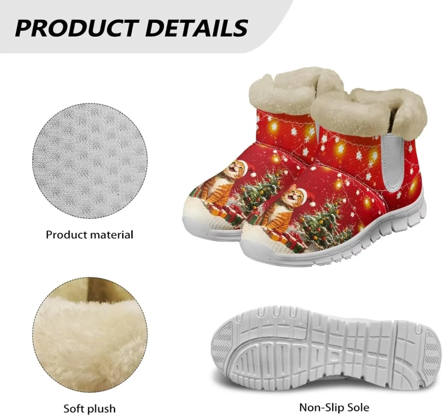 Christmas Winter Snow Boots for Women Men Cold Weather Snow Booties Pull On Fuzzy Slippers Shoes
