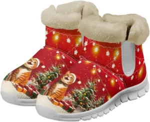 Christmas Winter Snow Boots for Women Men Cold Weather Snow Booties Pull On Fuzzy Slippers Shoes