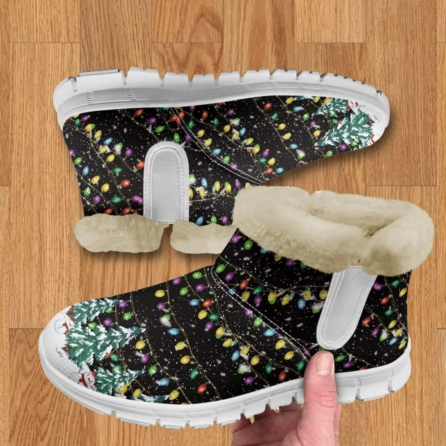 Christmas Winter Snow Boots for Women Men Cold Weather Snow Booties Pull On Fuzzy Slippers Shoes